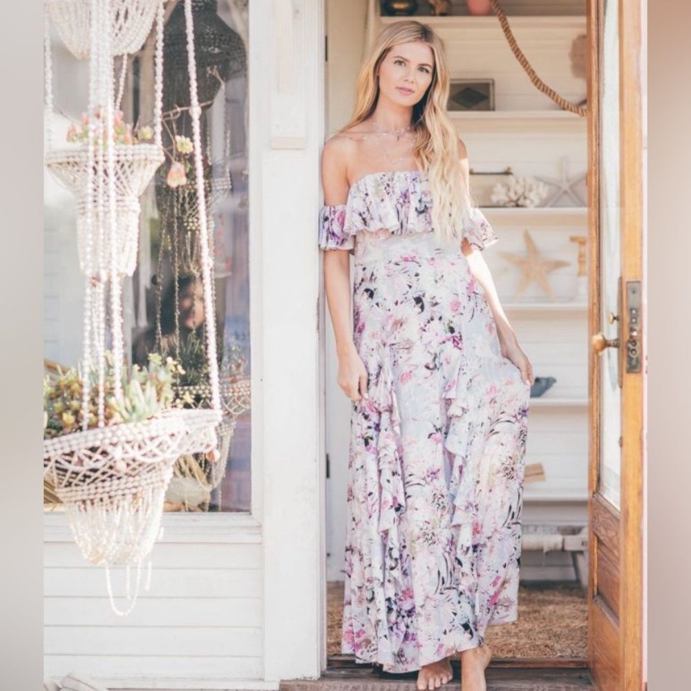 Willow & Clay Lavender Hues Floral Lace Up Maxi Dress NWT XSmall Cottagecore